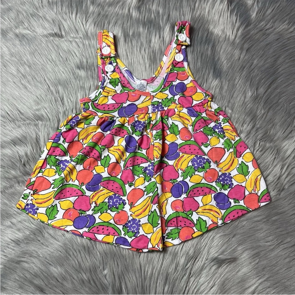 Vintage 90s Toddler Girls Fruit Print Multicolored Romper